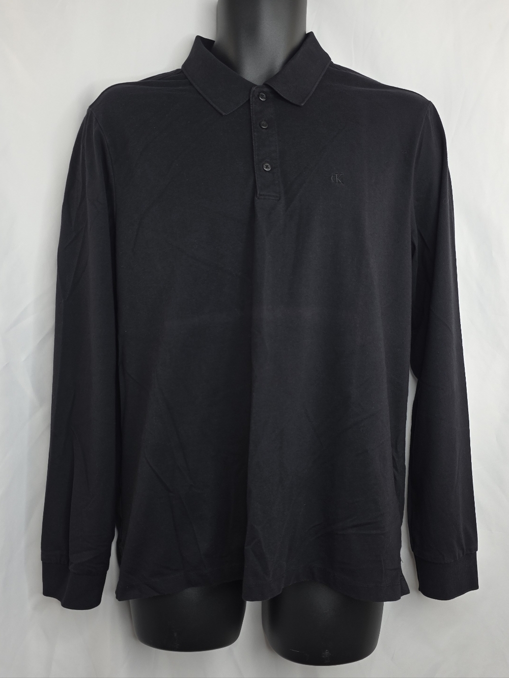 Calvin Klein Men's Black Long-Sleeve Polo Size Medium Classic Fit CP-3596